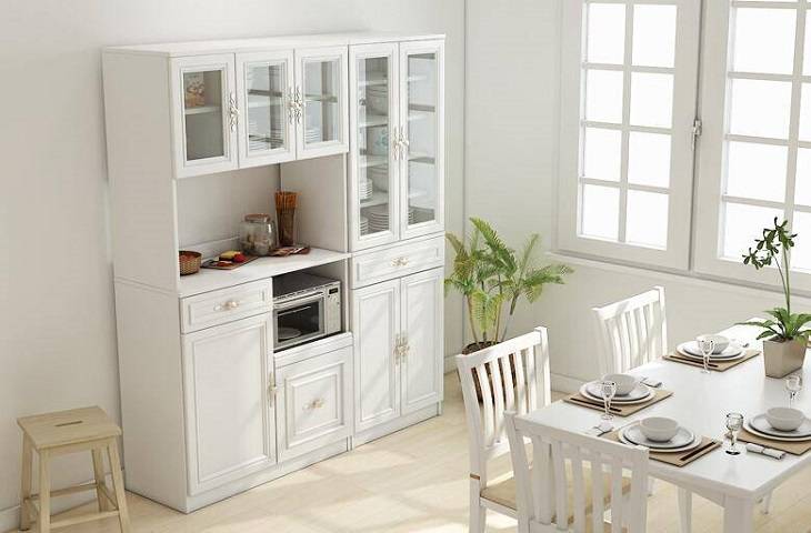 白色簡歐風格餐邊酒柜定制