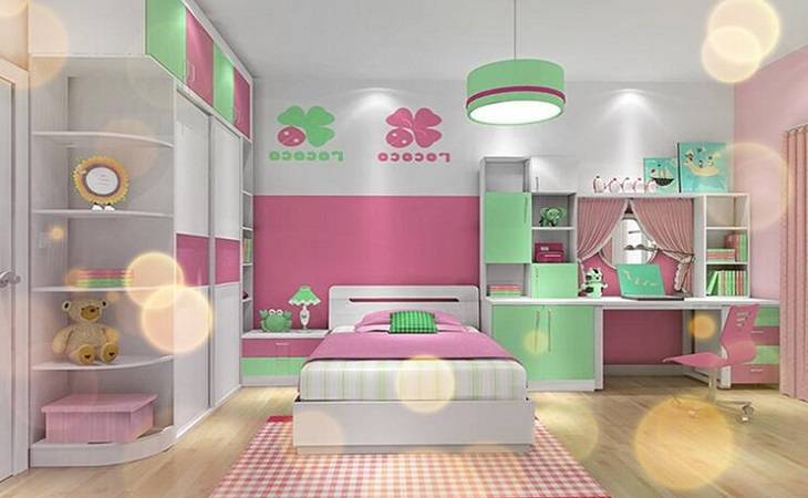 時尚粉色女孩兒童房整體設計效果圖